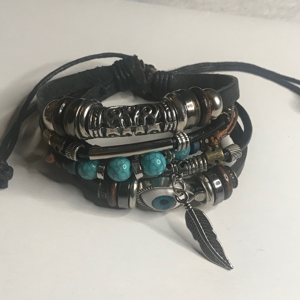Brand new leather bracelet with eye and many beads